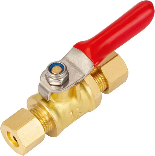 Miniatura 7 de Mini Válvula de Bola de Latón Sin Plomo con Interruptor de Cierre, Conexión de Compresión de 1/4 pulgada por Conexión de Compresión de 1/4 pulgada
