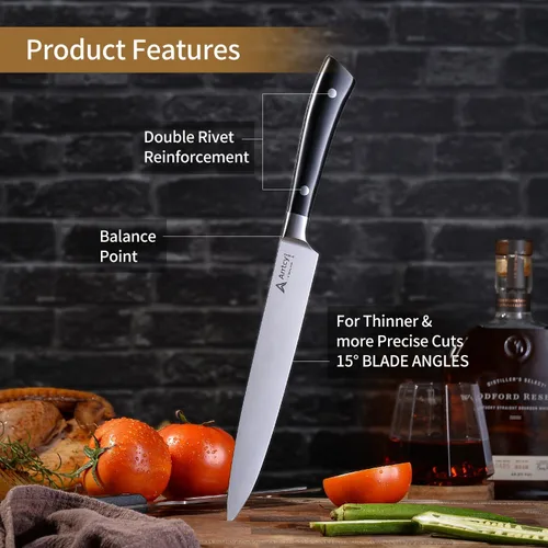 Miniatura 5 de Juego de Trinchar Pavo, Mango Ergonómico de Espiga Completa Cuchillo y Tenedor de Trinchar, Herramientas de Cocina de Acero Inoxidable Alemán