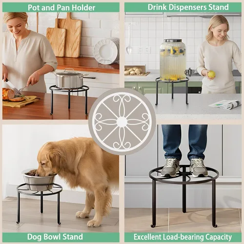Miniatura 6 de Paquete de 5 soportes para macetas de hierro resistentes a la oxidación para interiores y exteriores, soporte decorativo redondo para flores