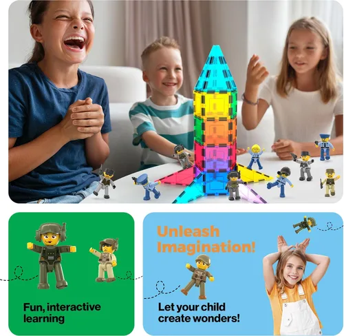 Miniatura 5 de Picasso Toys - Figuras de acción magnéticas de personajes de aplicación de la ley para bloques de construcción de baldosas de juguete, juego