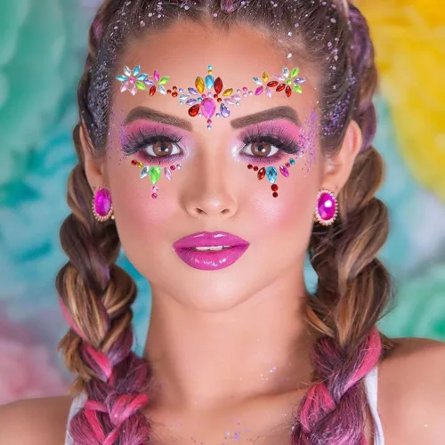 Miniatura 5 de 6 hojas de joyas para la cara, gemas para la cara, diamantes de imitación autoadhesivos para maquillaje, accesorios para disfraces de festivales