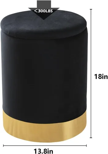 Miniatura 2 de Otomán de Terciopelo con Almacenamiento Reposapiés Multiusos Taburete con Base de Metal Taburete Redondo Moderno para Tocador Silla Otomán