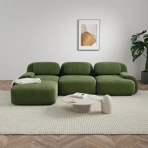 Miniatura 3 de Sofá modular sin hueso de 117 pulgadas, sofá modular en forma de L para sala de estar, sofá comprimido con asiento profundo, sofá nube de pana