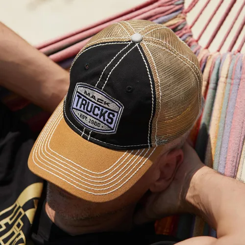 Miniatura 5 de Mack Trucks Est. 1900 Gorra de malla de camionero Snapback de dos tonos negro y caqui, NegroCaqui