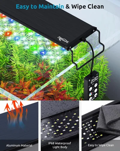 Miniatura 7 de SEAOURA - Luz LED para acuario, temporizador personalizado 24/7, memoria de apagado, luz de tanque de peces de espectro completo de 7 filas de LED