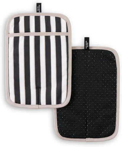 Kate Spade New York Juego de 2 soportes botánicos a rayas para ollas, 7 x 10 pulgadas, negro/beige