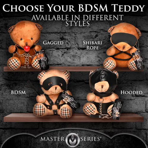 Miniatura 7 de MASTER SERIES Oso de Bondage con capucha para hombres, mujeres y parejas. Suave oso de peluche con temática BDSM M. Regalo lindo y sexy. 1 pieza