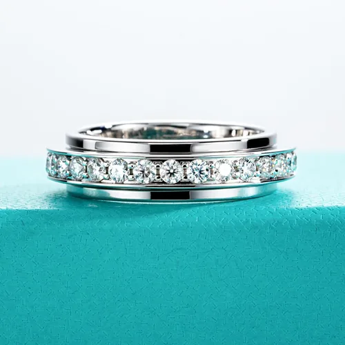 Miniatura 2 de AnuClub Anillos giratorios de moissanita chapados en 14 quilates, 0.079 in, color D, VVS1, bandas para ansiedad de moissanita para mujeres y hombres