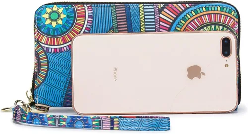 Miniatura 229 de Cartera de mano para mujer, estilo bohemio, con RFID, elegante, espaciosa con correa para viajes, capacidad para tarjetas, teléfono, dinero