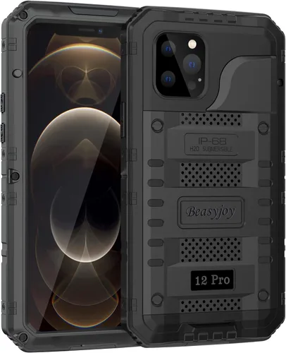 Miniatura 50 de Beasyjoy Funda impermeable para iPhone 12 Pro Max, cubierta protectora de cuerpo completo con protector de pantalla incorporado, resistente a Negro