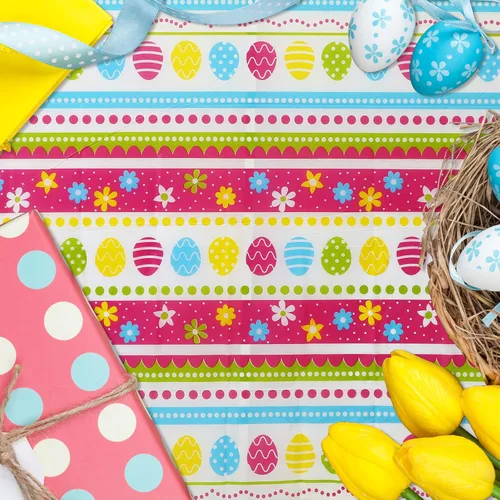 Miniatura 7 de Oudain 12 manteles de fiesta de Pascua a granel, cubierta de mesa de huevos de Pascua de plástico desechable, mantel de conejo colorido