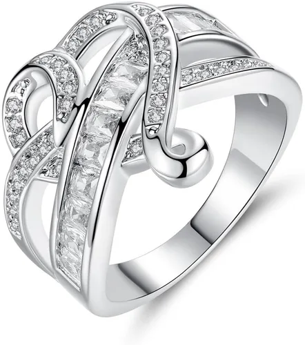 Miniatura 94 de Narica Anillo de 21 piedras chapadas en plata, apilables, corte redondo, zafiro azul, circonita cúbica, relleno de circonita cúbica, halo