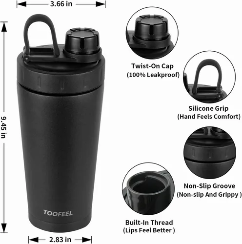 Miniatura 4 de TOOFEEL Botella agitadora de acero inoxidable - Botella agitadora aislada de doble pared de 20 onzas, mantiene frío/calor, para mezclas de proteínas