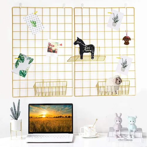 Miniatura 9 de Paquete de 2 paneles grandes de rejilla de pared con luz y clips, tablero de exhibición de fotos, tablero de collage para marcos de fotos, panel