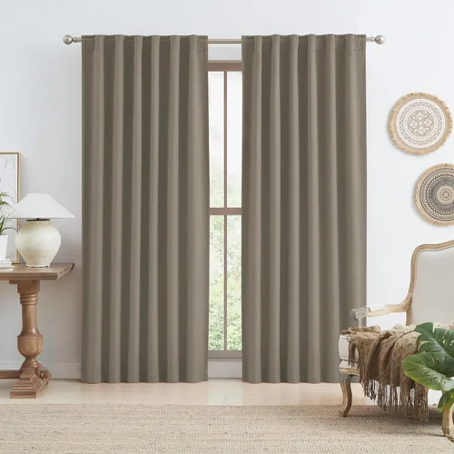 Miniatura 43 de Paneles de cortinas de ventana 100% opacas, con trabillas traseras, bolsillo para barra, gancho, cinturón, aspecto plisado, cortinas para sistema