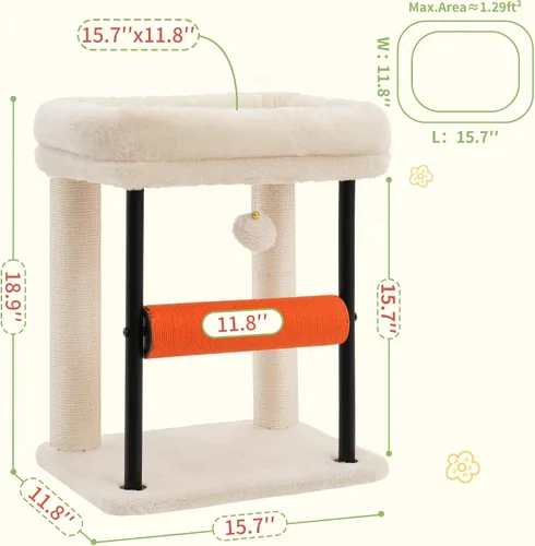 Miniatura 3 de Hey-brother Árbol para gatos, postes rascadores para gatos con cama, torre resistente con columnas totalmente envueltas en sisal y bola de juguete
