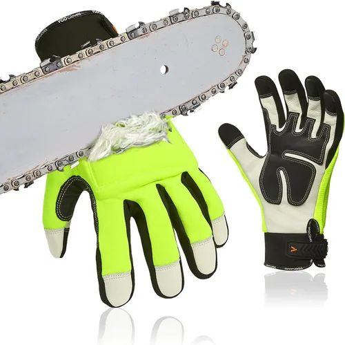 Vgo... Guantes de motosierra, protección de sierra de 12 capas en la parte trasera izquierda/ambas manos, guantes de cuero de vaca, pantalla táctil
