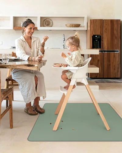 Miniatura 4 de Blissful Diary - Alfombrilla antideslizante para debajo de la silla alta para bebé, 50.4 x 50.4 pulgadas, alfombrilla salpicaduras limpiable, Verde