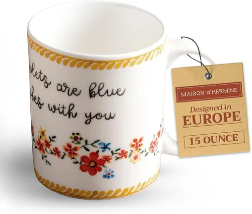Miniatura 142 de Maison d' Hermine Taza de café con asas, tazas de porcelana fina de hueso, paquete de dos tazas de té para bebidas calientes, capuchino, latte, 015