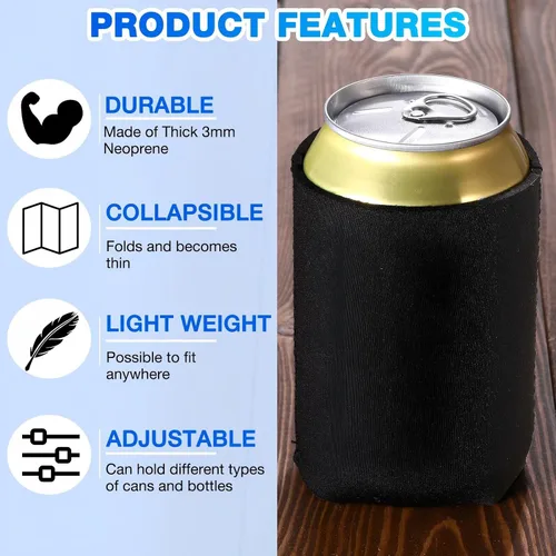 Miniatura 5 de CHENGU Paquete de 60 fundas para enfriar latas de neopreno en blanco, fundas aislantes de bebidas, plegables para fiestas, eventos o bodas
