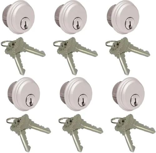 Miniatura 14 de Cerraduras de cilindro, cerradura de puerta comercial, estilo Adams Rite, resistente, 2 llaves (doble cilindro, aluminio plateado, paquete de 4)