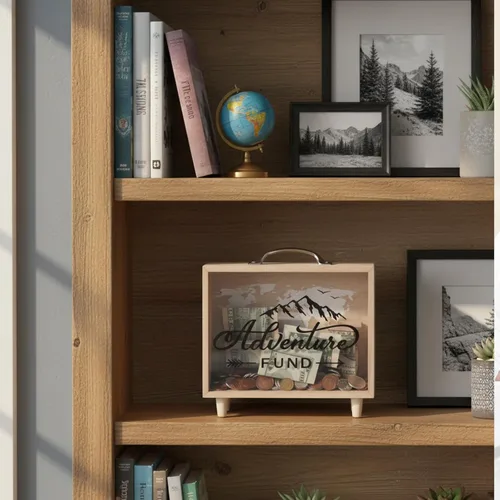 Miniatura 7 de Vesici Caja de Fondos de Viaje Alcancía para Adultos Caja de Ahorros de Dinero Maleta Decorativa de Vacaciones Banco de Monedas de Madera
