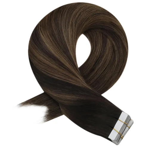 Miniatura 8 de Moresoo Extensiones adhesivas de cabello humano degradado, balayage, mezcla de marrón oscuro con extensiones de color marrón medio, extensiones