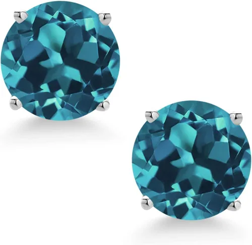 Miniatura 2 de Gem Stone King Aretes de tuerca de oro blanco de 14 quilates con piedra natal redonda de 0.236 in Aretes de oro blanco para mujer