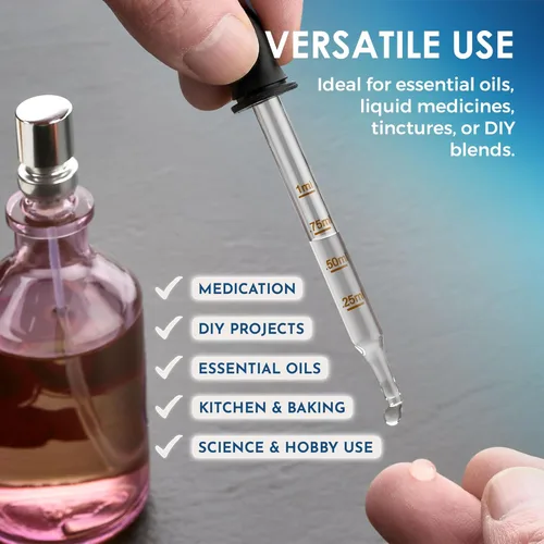 Miniatura 3 de Cuentagotas de vidrio calibrado para aceites esenciales, cuentagotas para medicina de vidrio doblado y recto (paquete de 4) para dosis y medición