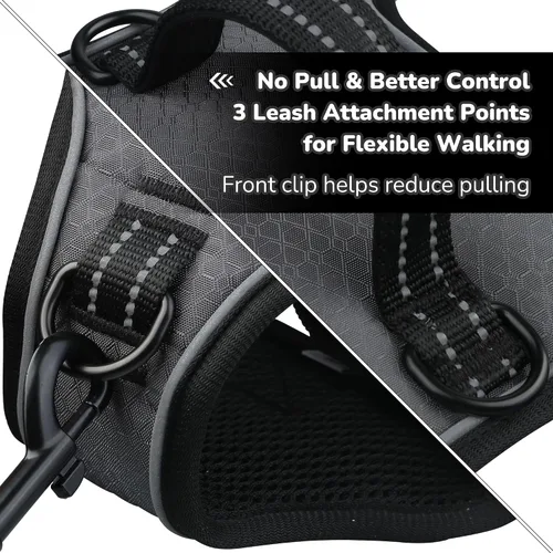 Miniatura 2 de EVERKING Arnés de chaleco sin tirones con asa, arnés ajustable impermeable con 4 hebillas, clip reflectante frontal y trasero para perros pequeños