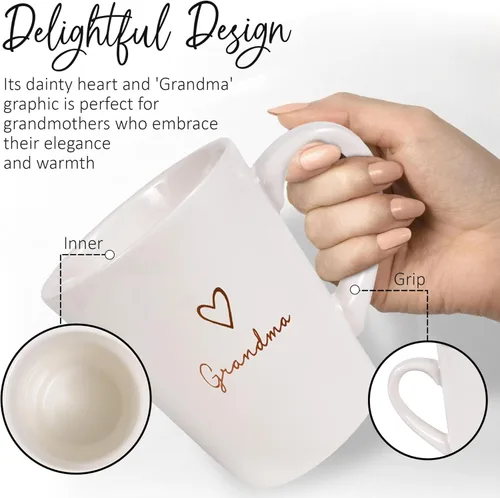 Miniatura 2 de Pavilion Grandma - Taza de café de gres para abuelas con etiqueta de corazón, ideal para uso diario con diseño de texto "Grandma", compatible