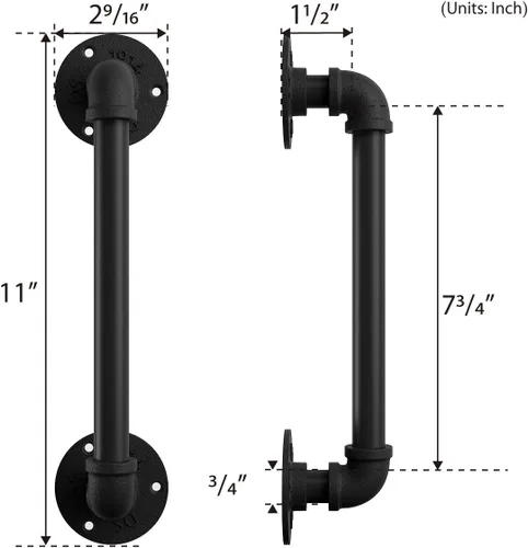 Miniatura 3 de SMARTSTANDARD Manija de puerta de granero de tubería de 11 pulgadas, barra de agarre industrial rústica negra, toallero, pasamanos y tirador