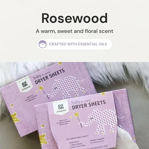 Miniatura 4 de Grab Green Sábanas secadoras de bebé, 80 hojas, aroma de palisandro de ensueño, a base de plantas y minerales, compostables, suavizan la ropa