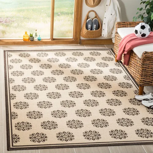 Miniatura 9 de SAFAVIEH Alfombra lavable al aire libre Linden Collection – 6'7" cuadrada, crema y beige, no desprende pelusa y fácil de limpiar, ideal para patio