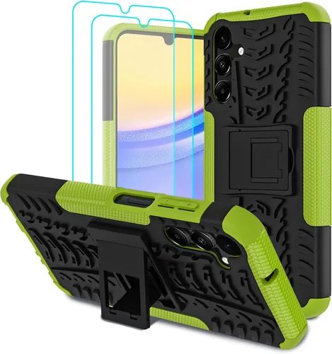 Miniatura 12 de para Samsung Galaxy A15 5G Funda con protector de pantalla de 2 paquetes, grado militar a prueba de golpes, cubierta acolchada resistente con Negro