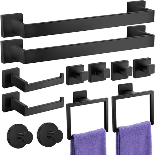 Miniatura 12 de Juego de accesorios de hardware para baño: juego de barra de toallas de baño de 5 piezas, toalleros para baño montados en la pared, SUS304 de acero
