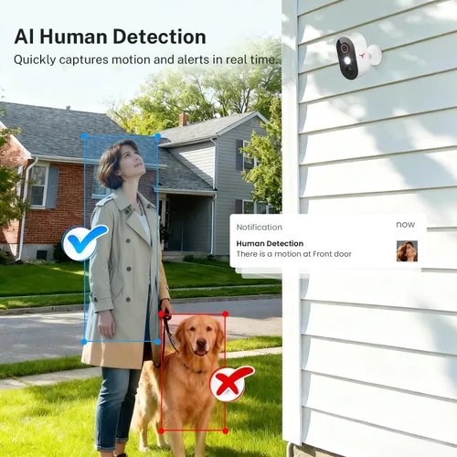 Miniatura 4 de Cámara de seguridad inalámbrica de 1080p con detección humana de IA, visión nocturna, conversación de 2 vías, almacenamiento en la nube, WiFi