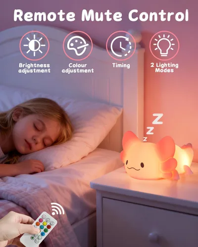 Miniatura 4 de ZKLiLi Luz Nocturna a Control Remoto para Niños con Forma de Ajolote, Linda Lámpara Regulable con Forma de Ajolote, Luz Nocturna con Temporizador
