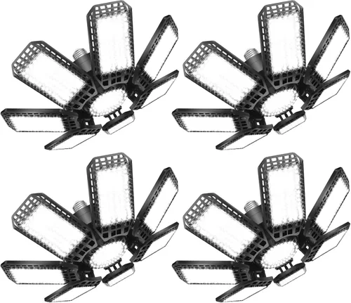 AUDLES Paquete de 4 luces LED de garaje, 240 W, 24000 lm, 6500 K, luces LED de techo, con 7+1 paneles deformables, base con rosca E26/E27,