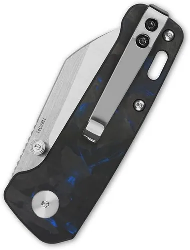 Miniatura 4 de QSP Penguin - Cuchillo de bolsillo mini plegable, hoja de 2.25" Sandvik 14C28N de dos tonos satinado EDC, mango G10 con superposición CF azul