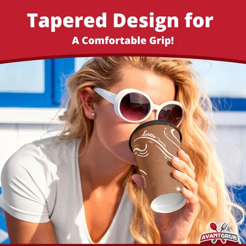 Miniatura 4 de Avant Grub Paquete de 100 tazas de café de papel de grado restaurante de 12 onzas con tapas de cúpula reciclables. Vasos desechables duraderos sin