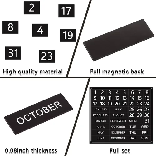 Miniatura 4 de 50 números magnéticos de calendario para pizarra blanca y refrigerador, días de la semana y meses, indicadores magnéticos de fechas del calendario