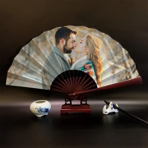 Miniatura 4 de WERWAES Ventilador plegable personalizado con foto personalizada, abanicos plegables para bodas, bailes, salones, cosplay, fiestas, abanicos Madera