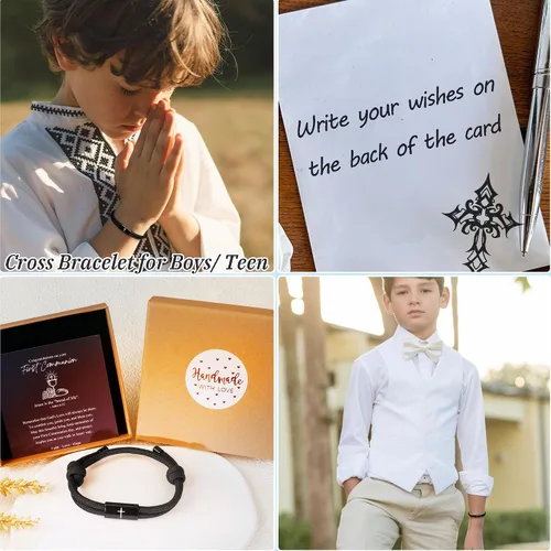 Miniatura 4 de PEALICIOUS Regalos de primera comunión para niñas y niños, bonita pulsera de cruz como regalos de la primera comunión, joyería religiosa sagrada