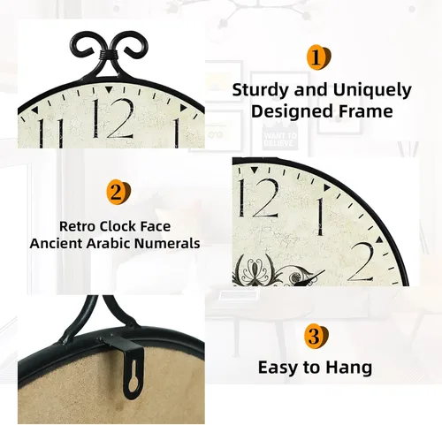Miniatura 3 de Reloj de pared estilo granja, 17 pulgadas de alto x 13.4 pulgadas de profundidad, marco de hierro forjado con acabado gris cálido, reloj de pared