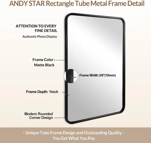 Miniatura 4 de ANDY STAR Espejo de baño negro para pared, espejo rectangular redondeado de 22 x 30 pulgadas, espejo de tocador de baño negro mate, espejo de pared