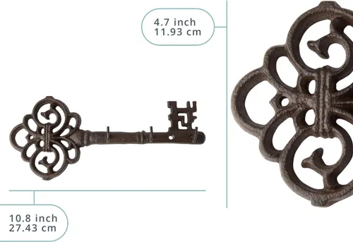 Miniatura 3 de Comfify Portallaves de Esqueleto de Hierro Fundido para Pared - Organizador de Llaves Decorativo Rústico de Granja para Montaje en Pared - 3 Ganchos