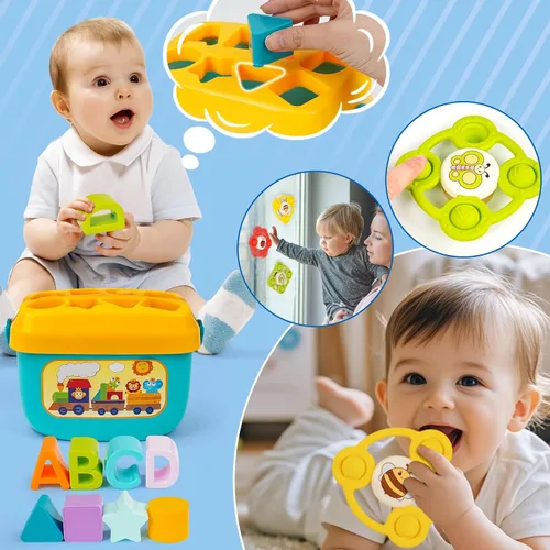 Miniatura 4 de Juguetes Montessori para bebés de 6–12–18 meses con clasificador sensorial de formas, juego de emparejamiento, caja de vasos apilables, anillo