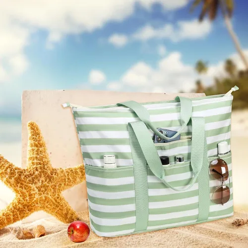 Miniatura 6 de LEDAOU Bolsa grande de playa para mujer, impermeable, a prueba de arena, con cremallera, bolsa de viaje para gimnasio