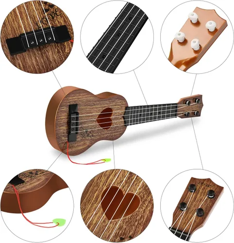 Miniatura 3 de YEZI - Ukelele clásico de juguete para niños, tipo guitarra, instrumento musical, marrón Castaño